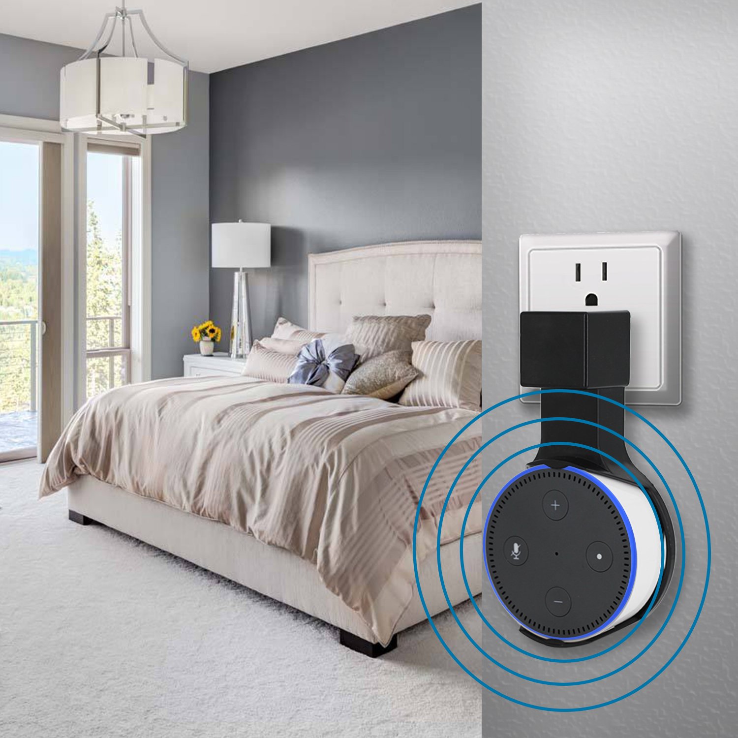 AOTINA Echo Dot 2 Wall Mount Outlet Wall Mount Hanger Holder Stand Plug in mount for Amazon Echo Dot 2nd Generation without Mess Wires Or Screws, Plug in Kitchens Bathroom Bedroom (Black)