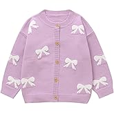 Valseclub Girls Cute Bow Knitted Open Front Cardigan Button Up Oversized Sweater Outerwear