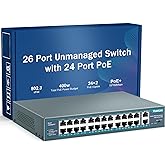 Yuanley 24 Port PoE Switch with 2 Gigabit Ethernet Uplink Port, Unmanaged 26 Port 802.3af/at 400W Power PoE+ Network Switch, Rackmount Plug and Play