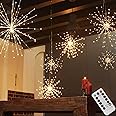 PXBNIUYA 200LED Hanging Sphere Lights, Battery Operated Starburst Lights, 8 Modes Dimmable Remote Control, Waterproof Fairy Lights, Copper Wire Lights for Indoor Outdoor Christmas Decor (Warm White)