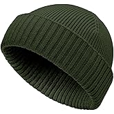50% Wool Double Cuff Knit Beanie Hat for Men Women, Short Fisherman/Slouchy Warm Winter Skull Cap Trawler Watch Cap