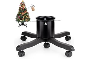 GuuG Live Christmas Tree Stand : Real Christmas Tree Stand Base With Wheels Movable Adjustable up to 6.5ft Hold 0.53gal Water Reservoir Goodjob Black