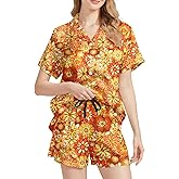 Carwayii Silk Satin Pajama Set for Women Summer Lounge Pjs Sets 2 Piece Suit Ladies Button Down Tops And Shorts Sleepwear