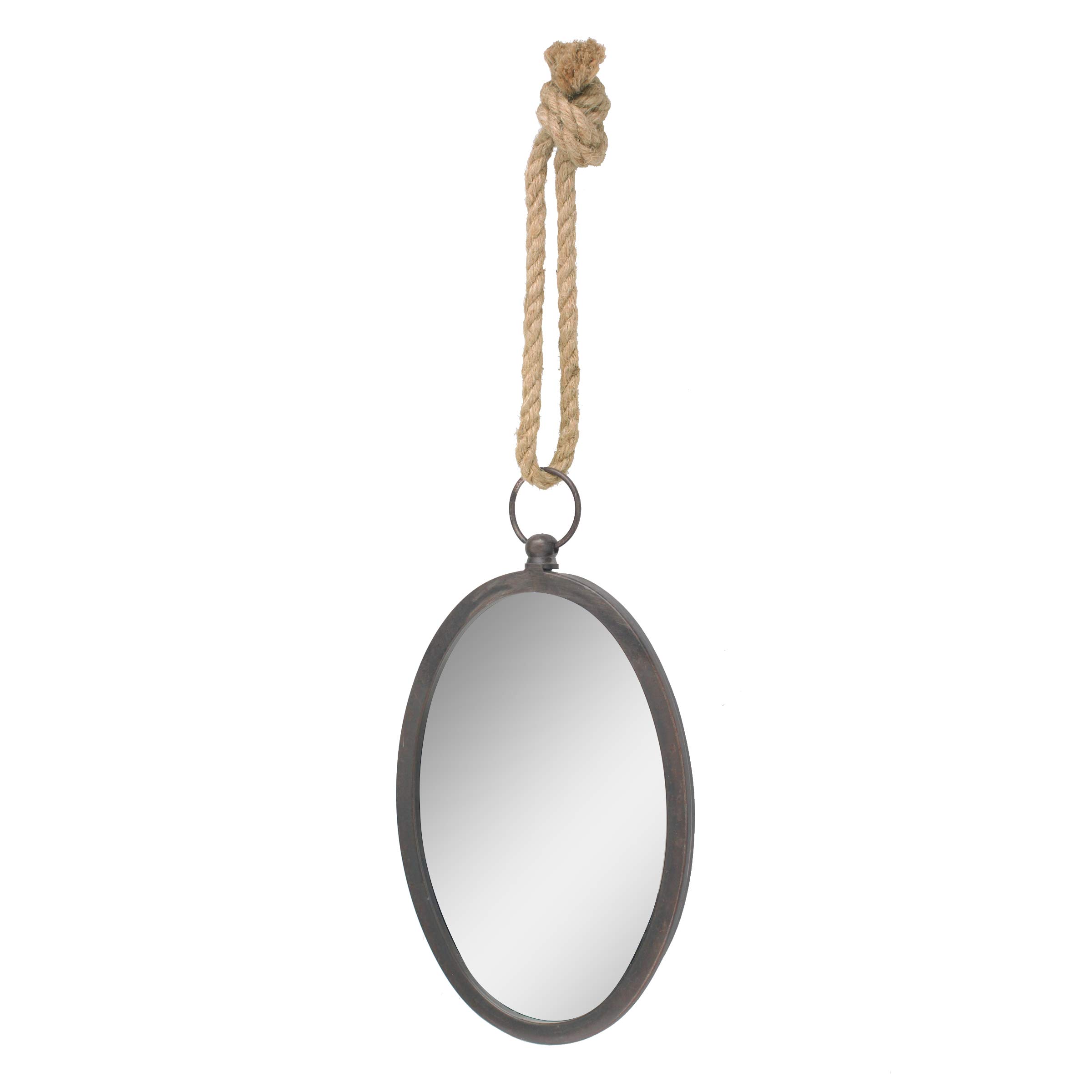 Stonebriar 11.5" x 7.6" Oval Metal Wall Mirror with Rope Hanging Loop