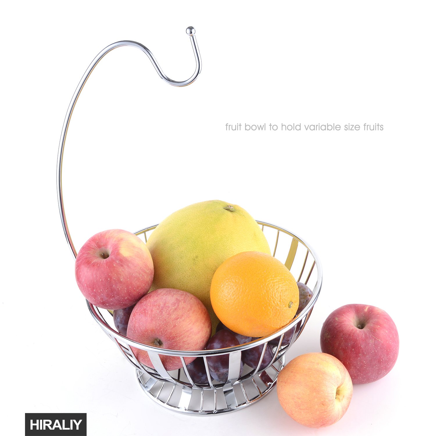 HIRALIY Fruit Tree Bowl with Removable Banana Hanger for Kitchen Countertop (Sliver)