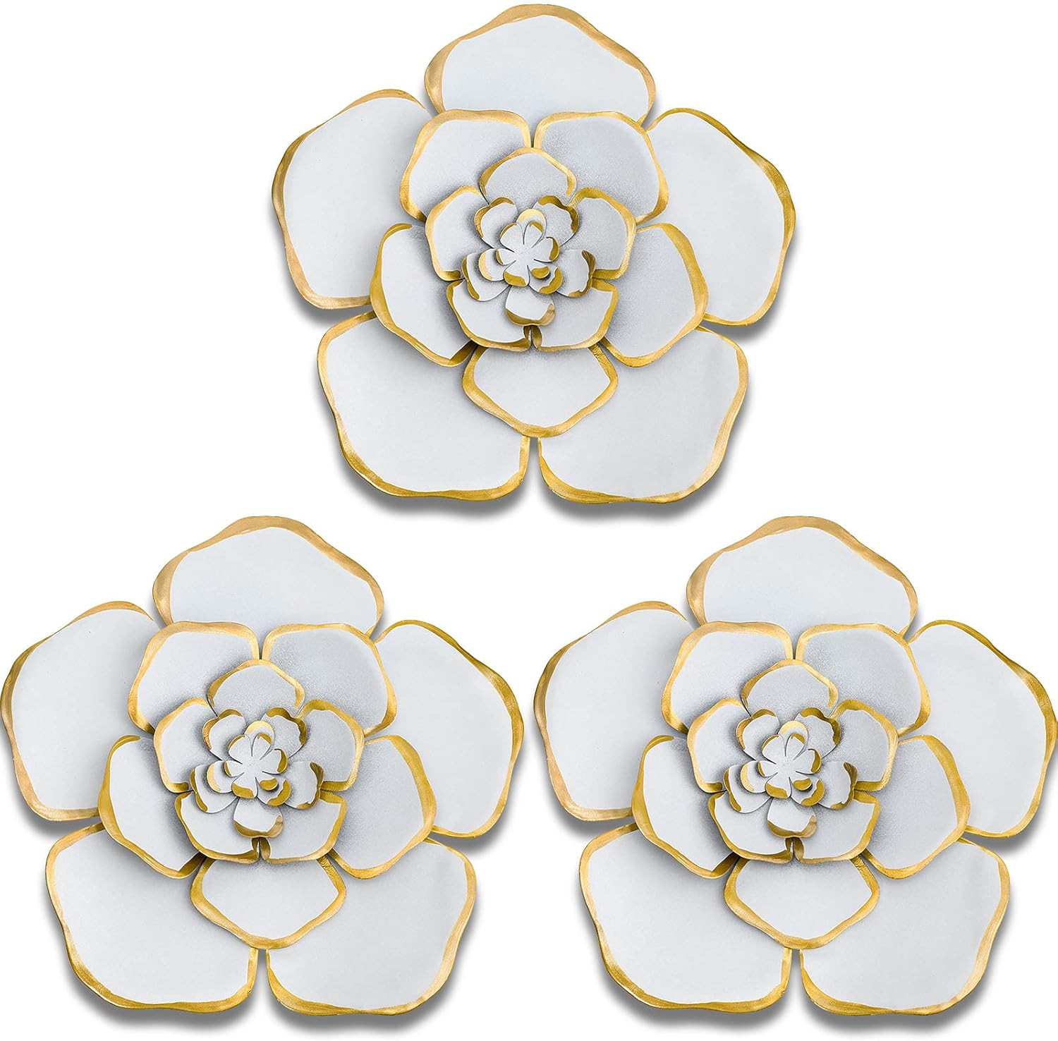 Plaques & Wall Art - Chuangdi 3 Pieces Large Wall Metal Flowers Multiple Layer Home Decoration for Indoor Outdoor Home Garden Office Living Room Garden Porch Patio (White,8 Inch)