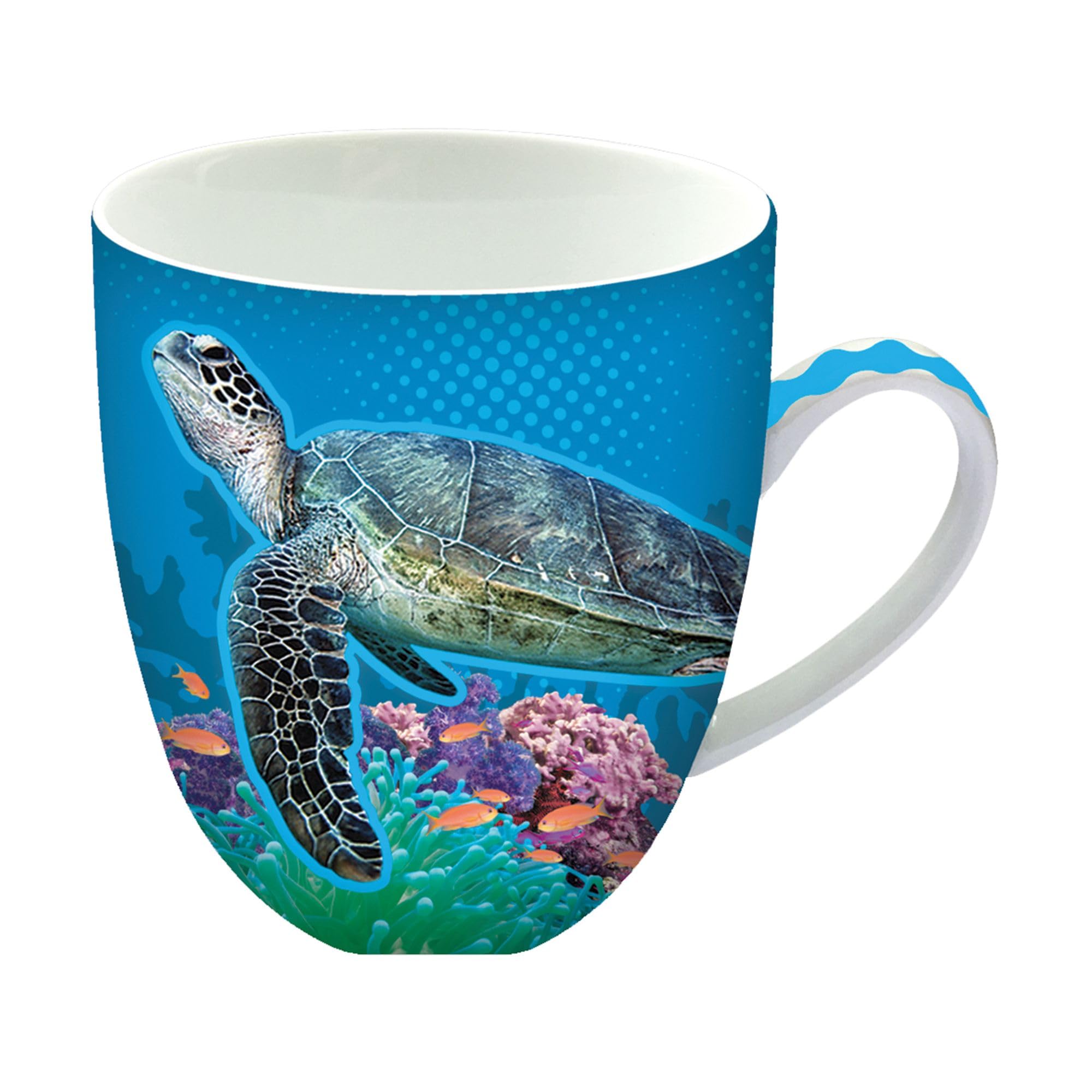 Animug Sea Turtle Mug from Deluxebase. 450ml Large Ceramic Coffee Cup with Handle and Cute Animal Print, Novelty Mug for Gifts and Kitchen Decor, Dishwasher Safe Mugs for Coffee or Tea.
