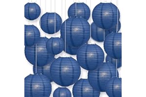 Quasimoon PaperLanternStore.com Ultimate 20-Piece Navy Blue Paper Lantern Party Pack - Assorted Sizes of 6, 8, 10, 12 Inch (5 Round Lanterns Each) for Weddings, Birthday, Events and Decor