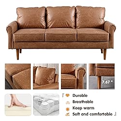 XIZZI Mid-Century Sofa 74" Suede Fabric 3-Seat