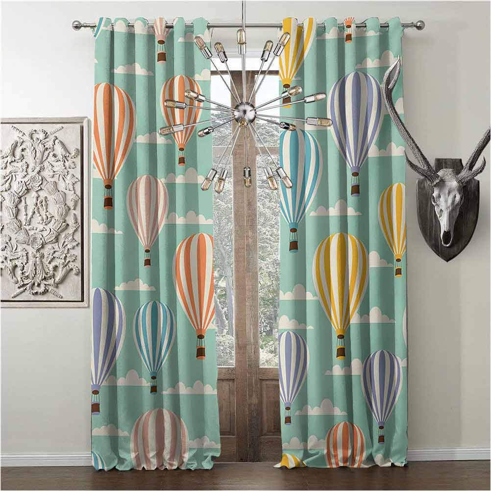 pattern Design Shade curtains , Vintage, curtain for sitting-room, Colorful Retro Travel Balloons Texture Cloud Blue Sky Adventure Modern Art, W120 x L96 Inch, Blue Orange Purple, grommets sunshade ,