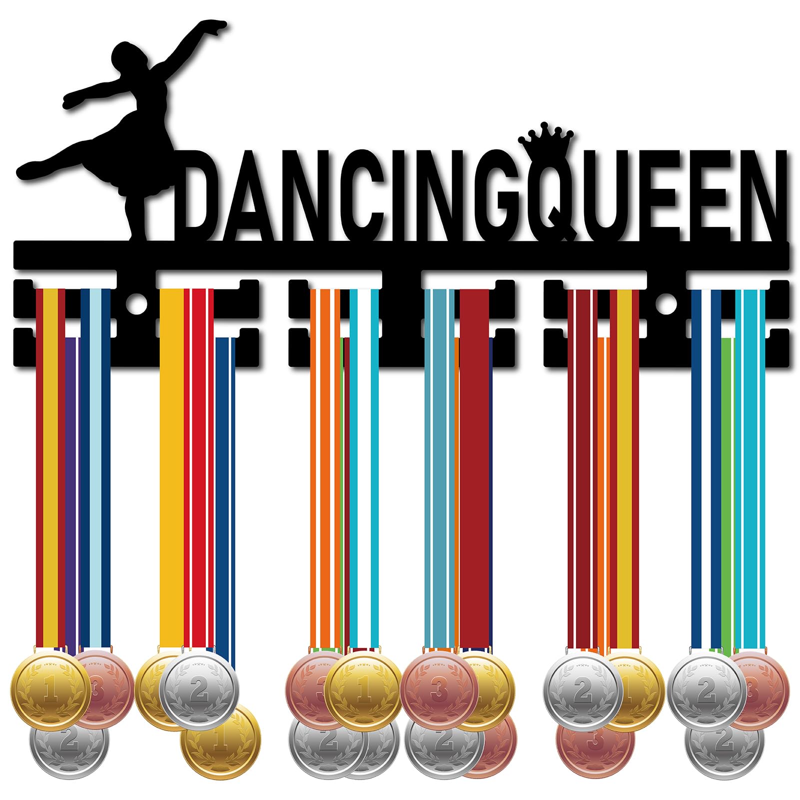 CREATCABIN Dancing Queen Medal Hanger Acrylic Display Medal Holder Rack Sports Hanging Athlete Awards Wall Mount Decor over 40 Medals for Gymnastics Ribbon Soccer Running Swimming Black 11.4 x 5.1Inch
