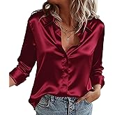 Zeagoo Satin Blouses for Women Casual Long Sleeve Button Down Silk Shirts Dressy Business Work Tunic Top