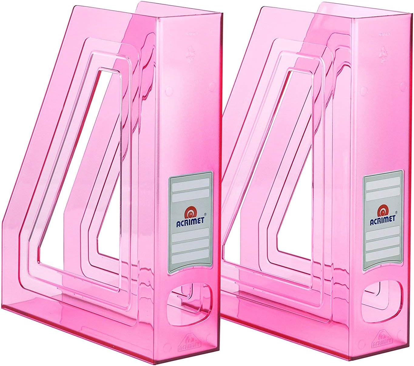 Acrimet Magazine File Holder Rack Organizer (Plastic) (Clear Pink Color) (2 Pack)