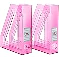Acrimet Magazine File Holder, Durable Rack, Space-Saving Organizer (Plastic) (Clear Pink Color) (2 pack)