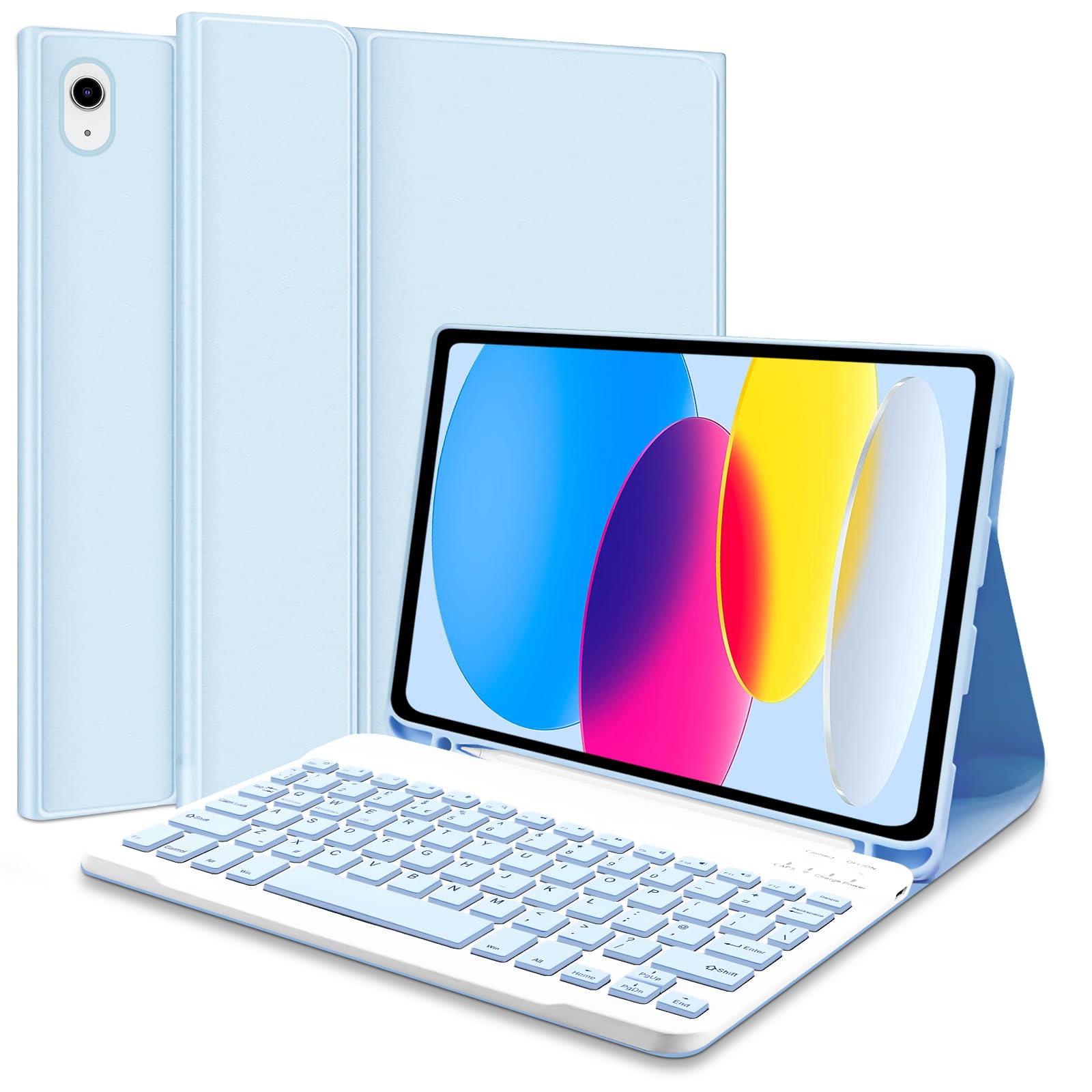 Case with Keyboard for iPad 11th 10th Generation, UK layout Keyboard Case for 10th Gen 2022, Slim Smart Case with Detachable Bluetooth Keyboard and Pencil Holde for iPad 11-inch A16 2025, Blue