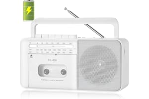 FIOLEES Rechargeable Cassette Tape Player Boombox with Bluetooth, Compact AM FM Radio Cassette Recorder, Loud Speaker and Earphone Jack,Support USB/TF Card, Powered by AC or Battery