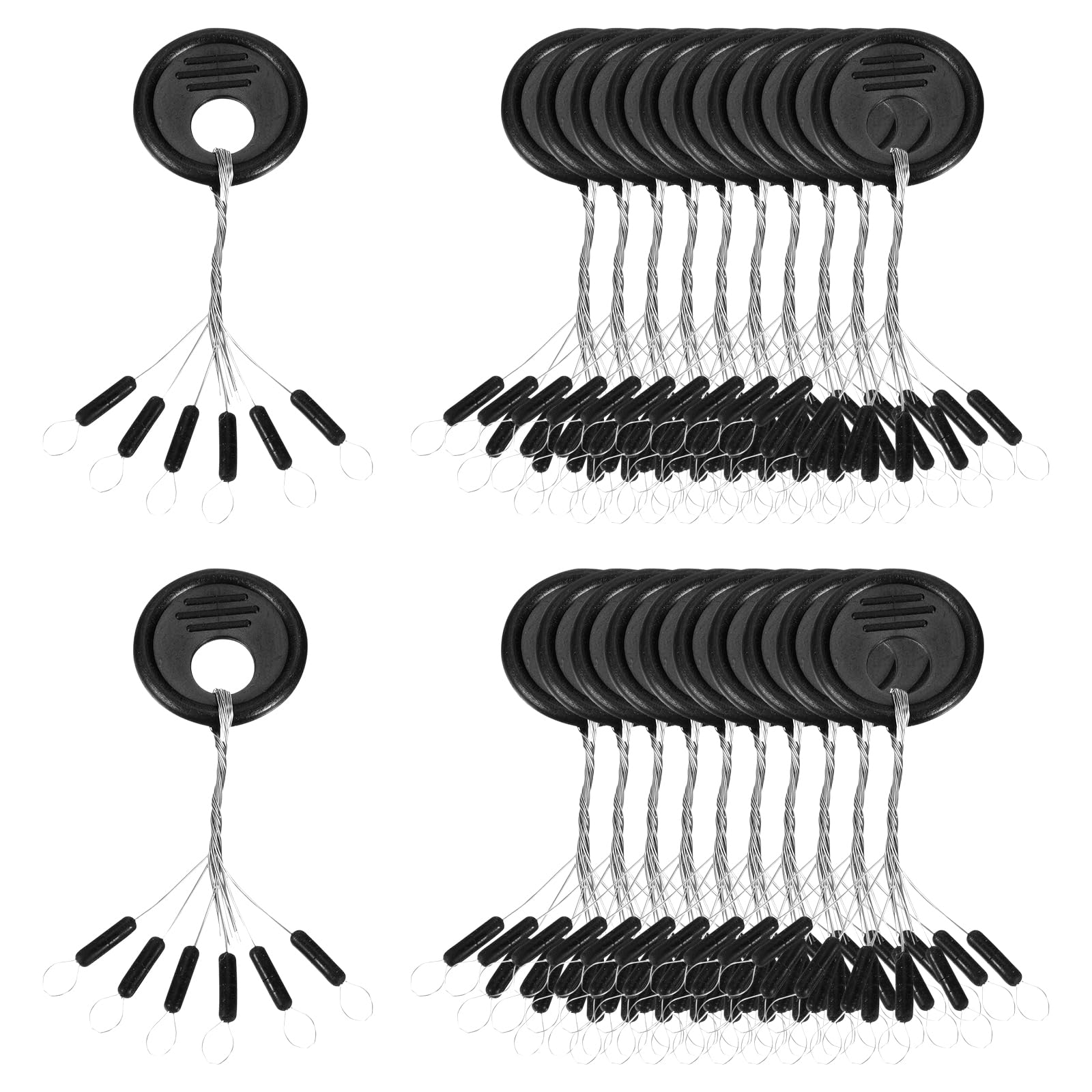 PATIKIL S Size Fishing Rubber Bobber Beads Stoppers, 600 Pieces 6 in 1 Float Sinker Stops Cylinder Shape with Storage Case, Black