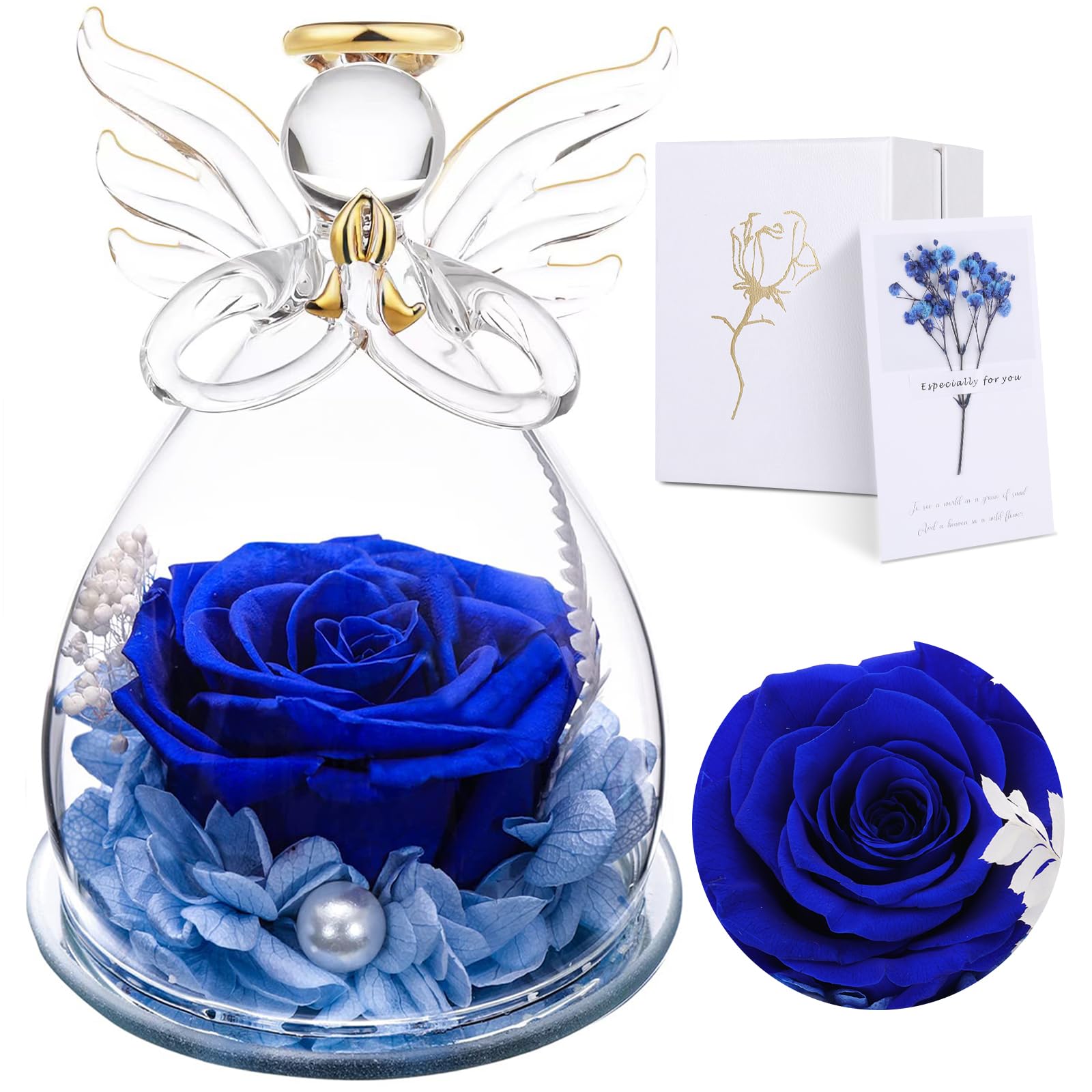 Touloube Eternal Rose with Bell Tower Angel for Women - Real Preserved Rose, Christmas or Birthday Gift for Mom, Grandma