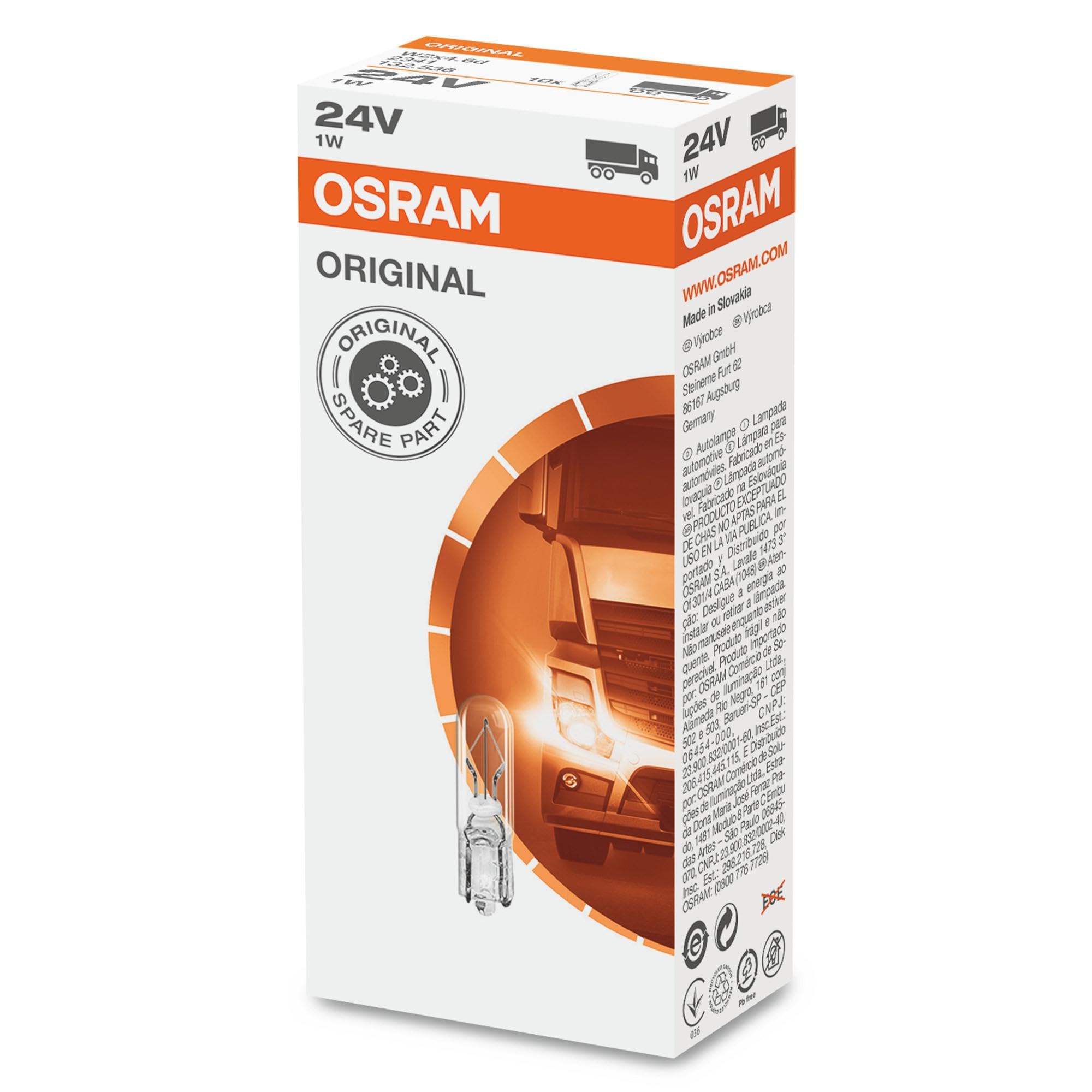 Osram 2341 W2.4X6D Bulb, 24 V, 1 W, Set of 10