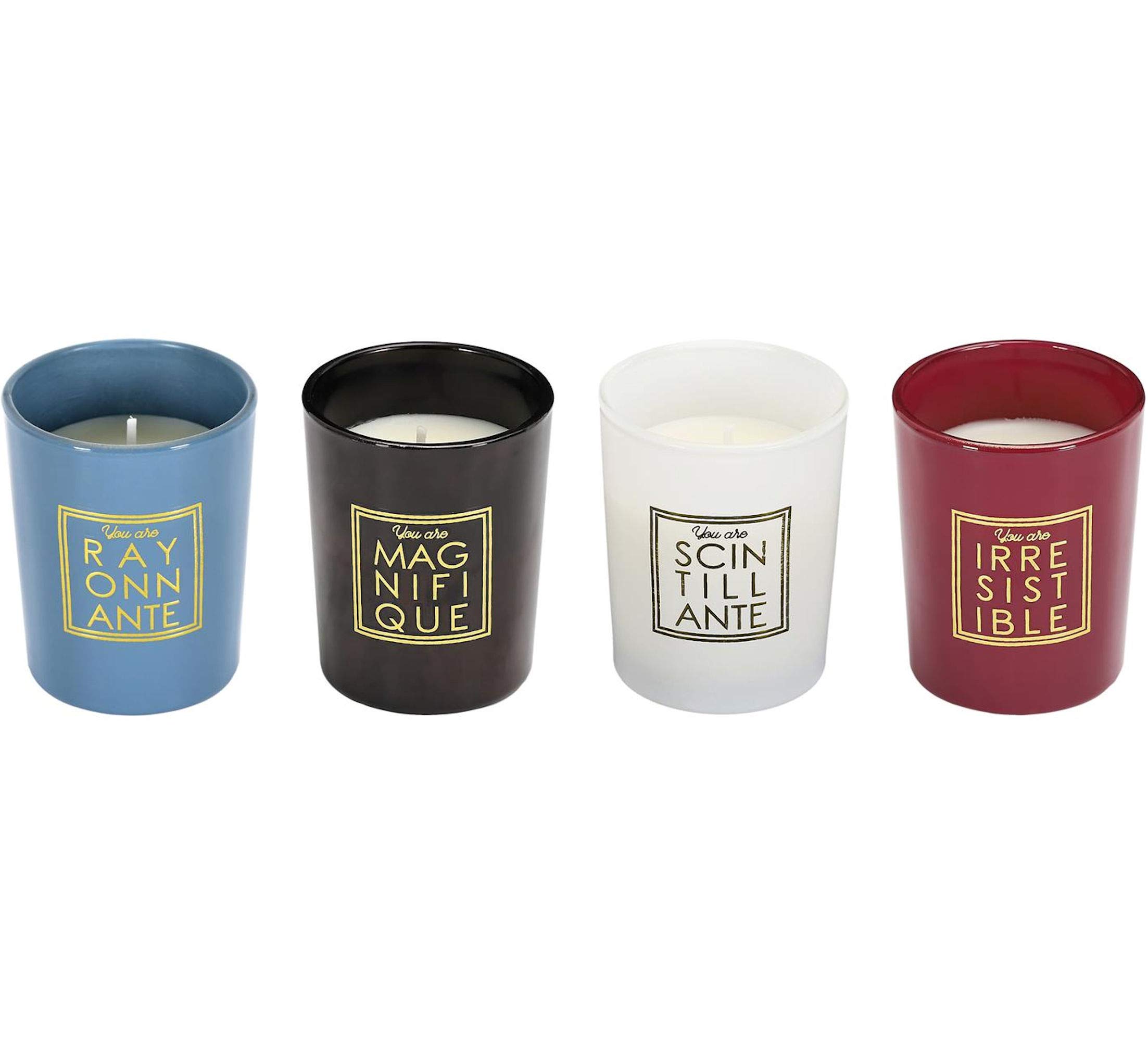 Home Deco Factory BO5444 Scented Candles You are Irresistible Set of 4 Assorted Cotton Flower Pots Blue White Burgundy Black Gold H6 x 10 x 27 cm