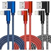 iPhone Charger 10ft 3 Pack Apple MFi Certified Lightning Cable 90 Degree Fast Charging Cord, Nylon Braided USB Charging Cable Compatible with iPhone 14 13 12 11 Pro Max XR XS X 8 7 6 Plus SE