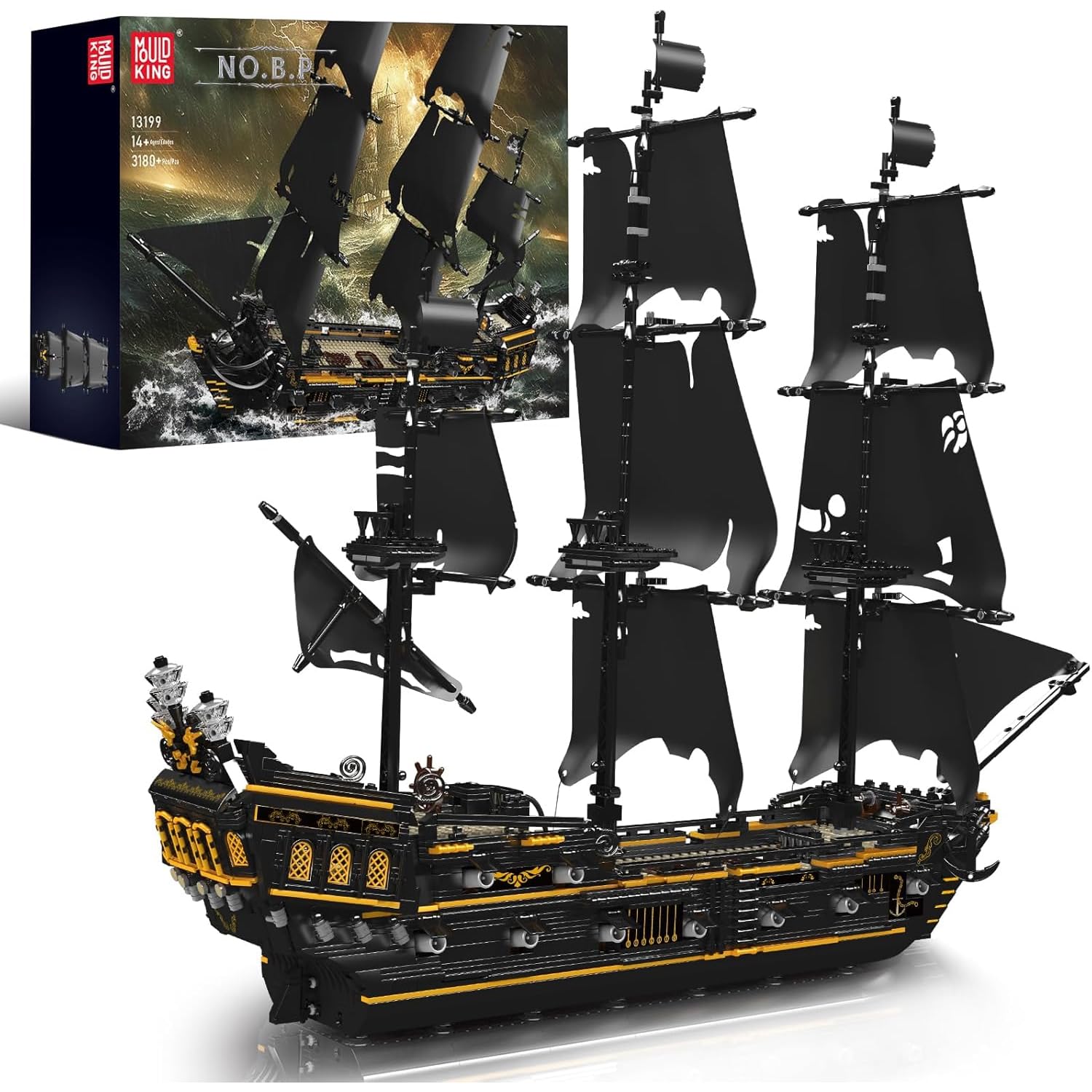 Photo 1 of Mould King 13199 Pirates Ship Model Building Blocks Kits, MOC Large Black Pearl Sailboat Model Construction Set to Build, Gift for Age 14+/Adults Collections Enthusiasts (3180+ Pieces) 