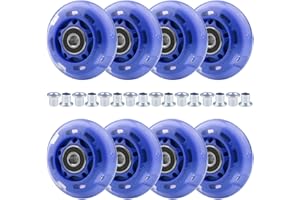 Wheelgoo 8pcs 64mm inline Skate Wheels Blue Flashing Wheels for Kids and Youth Beginners Children's Inline Skates Indoor/Outdoor Use (Blue, 64mm)