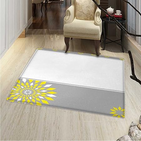 Tapis De Sol Gris Et Jaune Avec Bordure Moderne Futuriste Avec