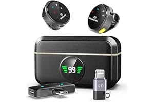 NESVECIT 2 Pack Wireless Bluetooth Microphone for iPhone iPad Android with Charging Case,40h Noise Reduction Omnidirectional Clip on Microphone with Lightning/USB-C Plug-Play for Video Recording Interview Vlog