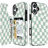 Obbii Compatible with iPhone 17 Case Wallet with Card Holder, Flip PU Leather Built-in Card Slots, Kickstand and Shockproof Case for iPhone 17 6.3 inch Women Girls (Green Checkerboard)