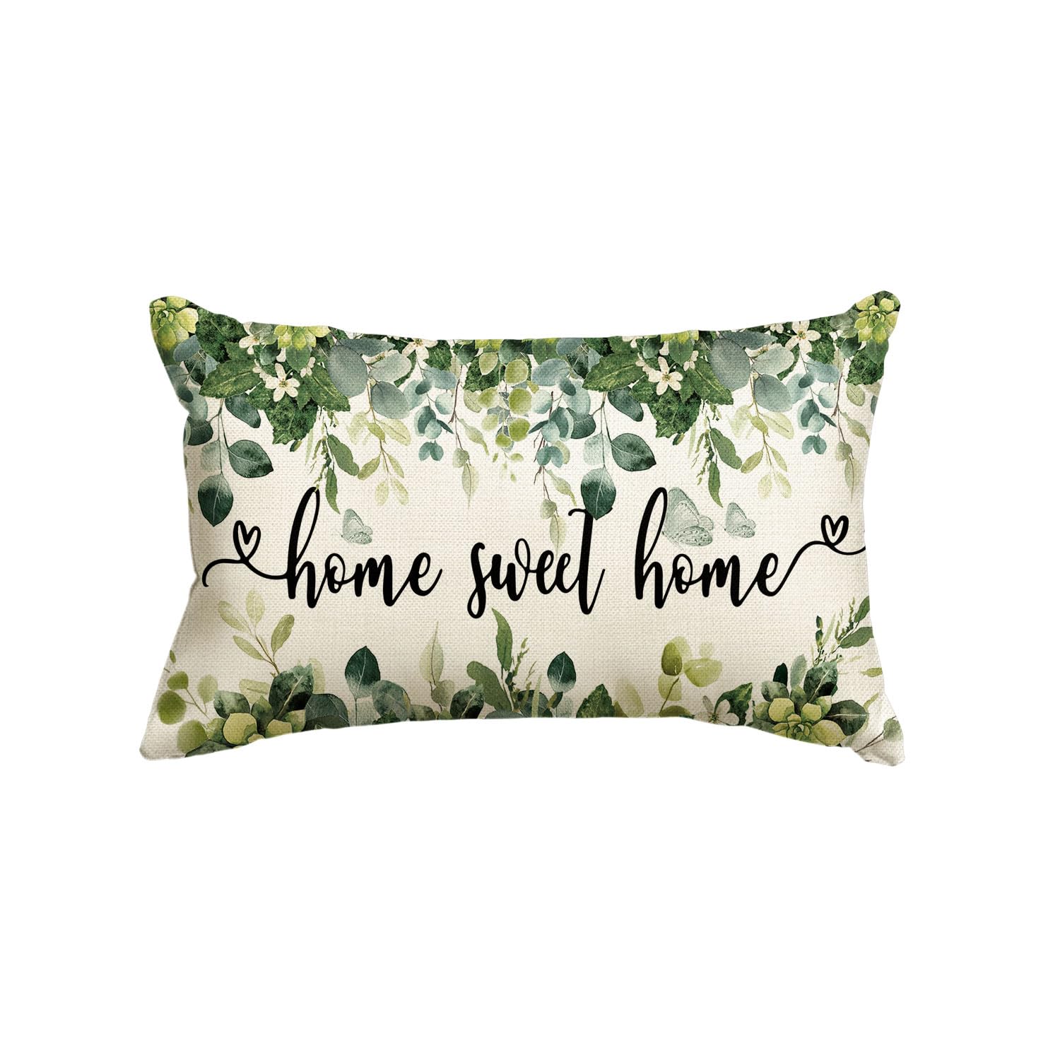 Photo 1 of AVOIN colorlife Home Sweet Home Eucalyptus Leaves Spring Throw Pillow Cover, 12 x 20 Inch Seasonal Floral Cushion Case Decoration for Sofa Couch