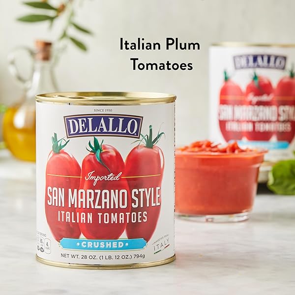 DELALLO IMPORTED SAN MARZANO STYLE CRUSHED TOMATOES, 28 OUNCE CAN, 3 PACK, PRODUCT OF ITALY, NON-GMO