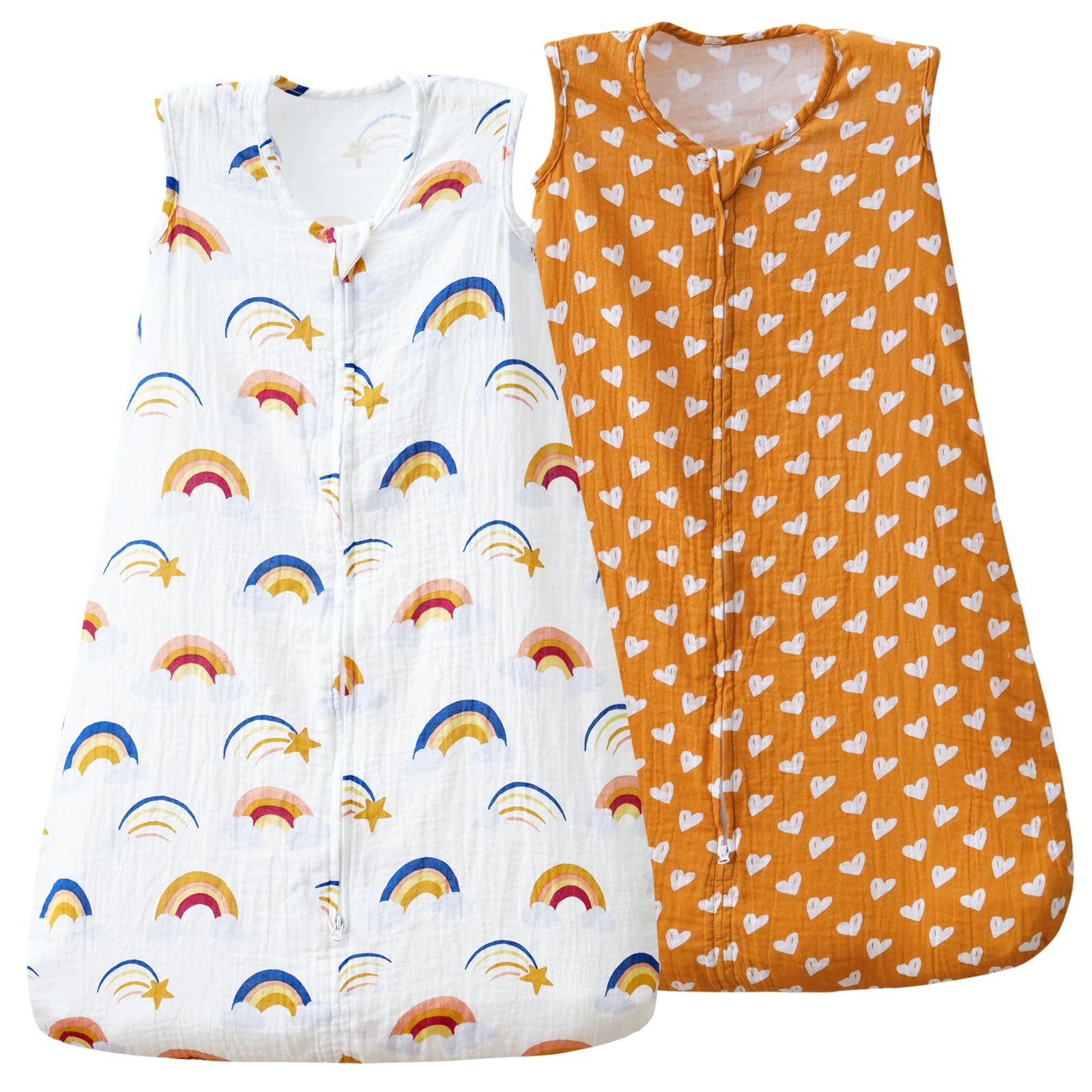 Photo 1 of david's kids Muslin Cotton Baby Sleep Sack 18-24 Months, 2 Pack 100% Cotton Sleeping Bag for Summer, TOG 0.5 Baby Wearable Blankets with 2-Way Zipper, Soft Sleep Sacks for Newborn Infant, Rainbow