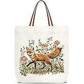 ZEDEV Floral Fox Print Canvas Tote Bag, Large Capacity Tote Bags Reusable Shoulder Bag for Travel Work Shopping Gym, Birthday Handbag Gifts for Women Teacher Besties Friends -25