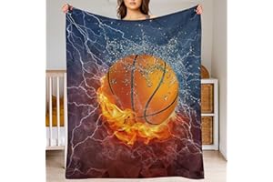MDKU Basketball Blanket 3D Print Throw Blanket White Ball in Fire and Water Soft Blankets Baseball Gifts for Kids Boys All Season Couch Bed Sofa Home Decor (Basketball,60"×50")