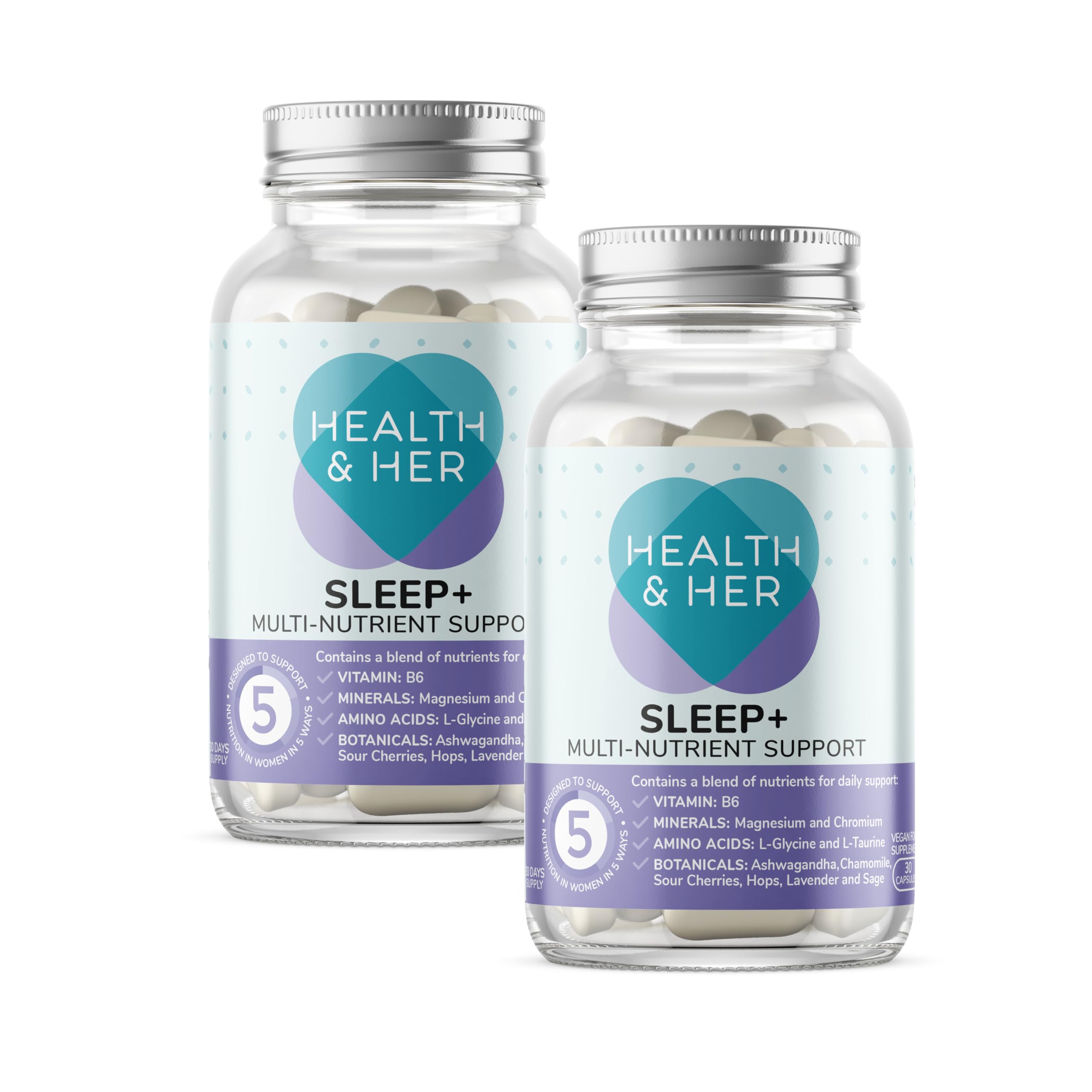 Health & Her Sleep+ Supplements for Women - Women's Multivitamin with Lavender, Chamomile & Magnesium - Vegan, Gluten-Free - 2 Month Supply, 60 Capsules