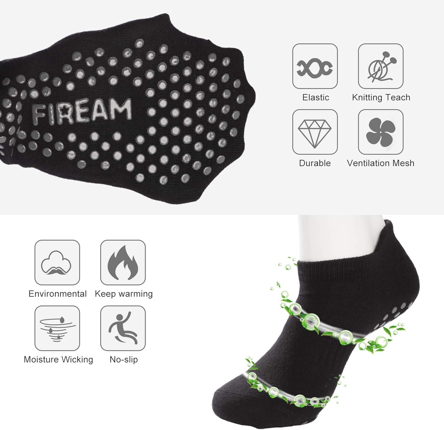 Fiream Mens Non-slip Yoga Socks Thick Anti-Skid Socks with Grips Barre Dance Pilates Socks 3 Pairs 3 Colors1 at  Men’s Clothing store