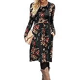 DB MOON Women Casual Long Sleeve Dresses Empire Waist Knee Length Loose Dress with Pockets