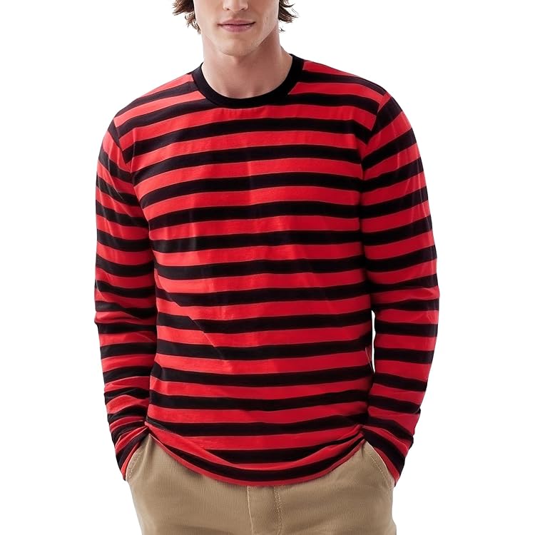 Long Sleeve T Shirt Women Wide Striped Tee Crew Neck Black White