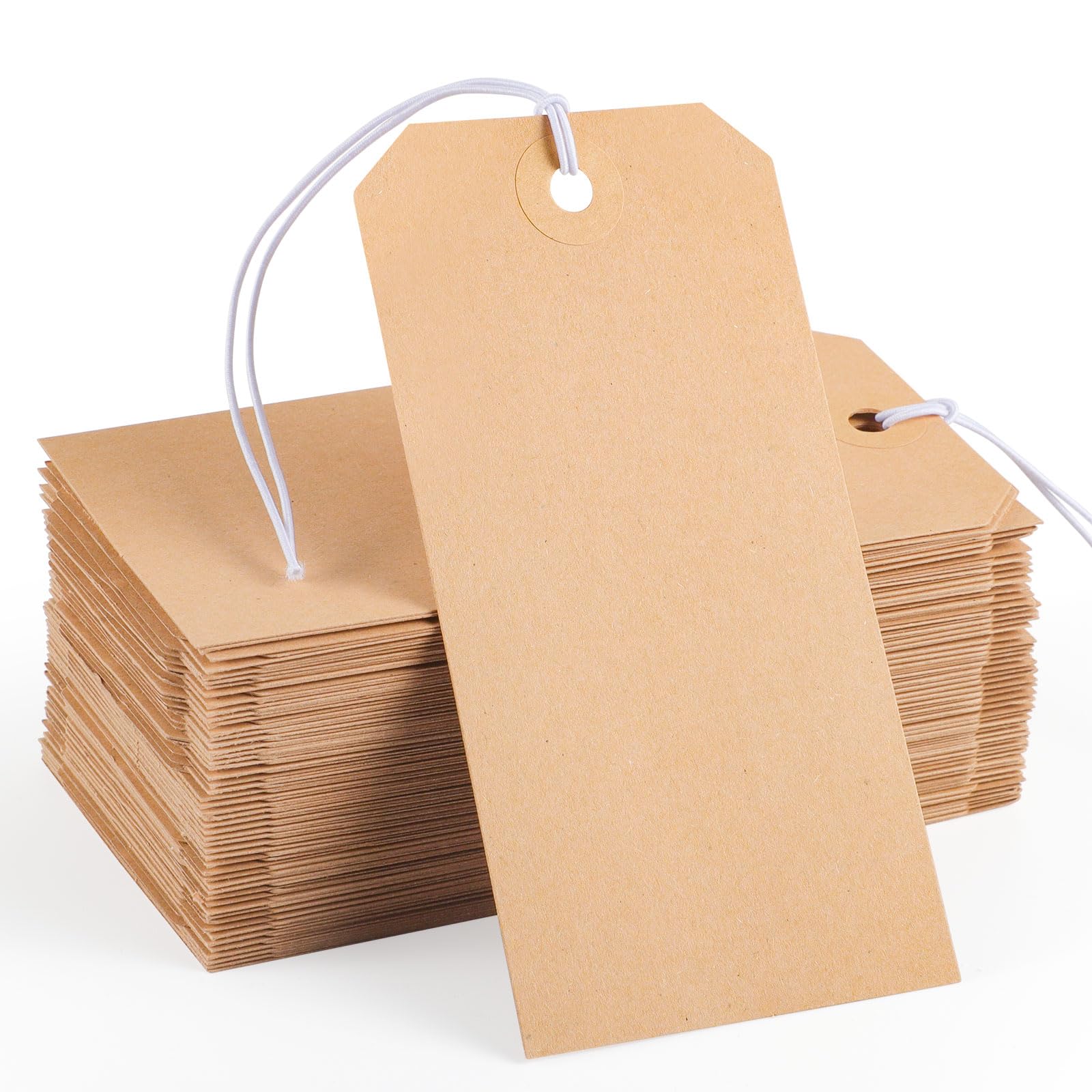 Photo 1 of 100pcs Brown Paper Shipping Tags with Elastic Rope Large Marking Tags Hanging Paper Tags Attached Reinforced Hole Writable Price Tags Inventory Tags Gift Tags 4.76'' x 2.36''