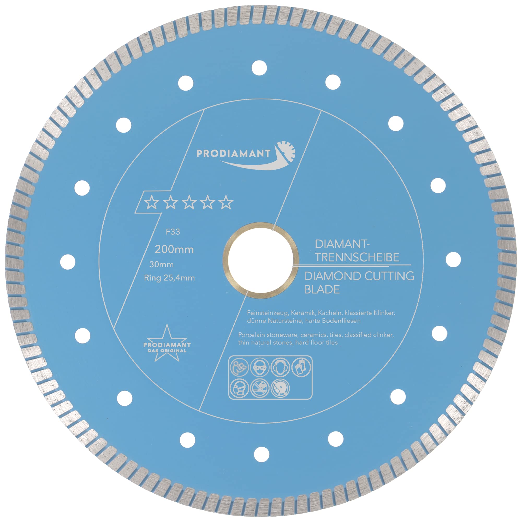 PRODIAMANT Professional Diamond Saw Blade Tile Porcelain Stoneware Extra Thin 200 mm 8" x 30 Ring 25.4 mm Diamond Cutting disc PDX83.975