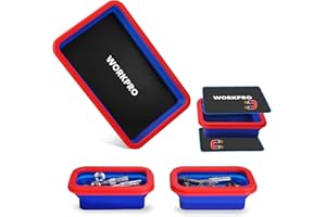 WORKPRO 4PC Collapsible Magnetic Parts Tray Set, Double-Sided Magnet Bowl for Screws, Nuts, Pins, Foldable Bolt Tray for Garage, Maintenance, Silicone Mechanic Tools Gift for Man, 11 Inch & 6.3 Inch