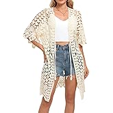 WESURE Women's Hollow Out Lace Kimono Short Sleeve Crochet Cardigan Cover up
