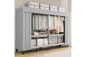 FKKPRVAX 95in Heavy Duty Portable Closet with Cover 1200Ibs Foldable Covered Clothes Rack for Hanging Clothes Armoire Wardrobe Closet System Freestanding Coat Storage Garment Racks (242cm/95.2in)
