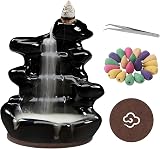 RAFIYU Waterfall Backflow Incense Burner with 60 Cones & Tongs, Black view 1