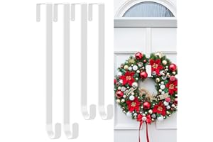 DAPUTE 4 Pack Wreath Hangers for Front Door, Over The Door Wreath Hanger Halloween Decorations Wreath Hook for Hanging Christmas Easter Fall Decoration, Welcome Sign Holder Two Each of 12" and 15"(White)