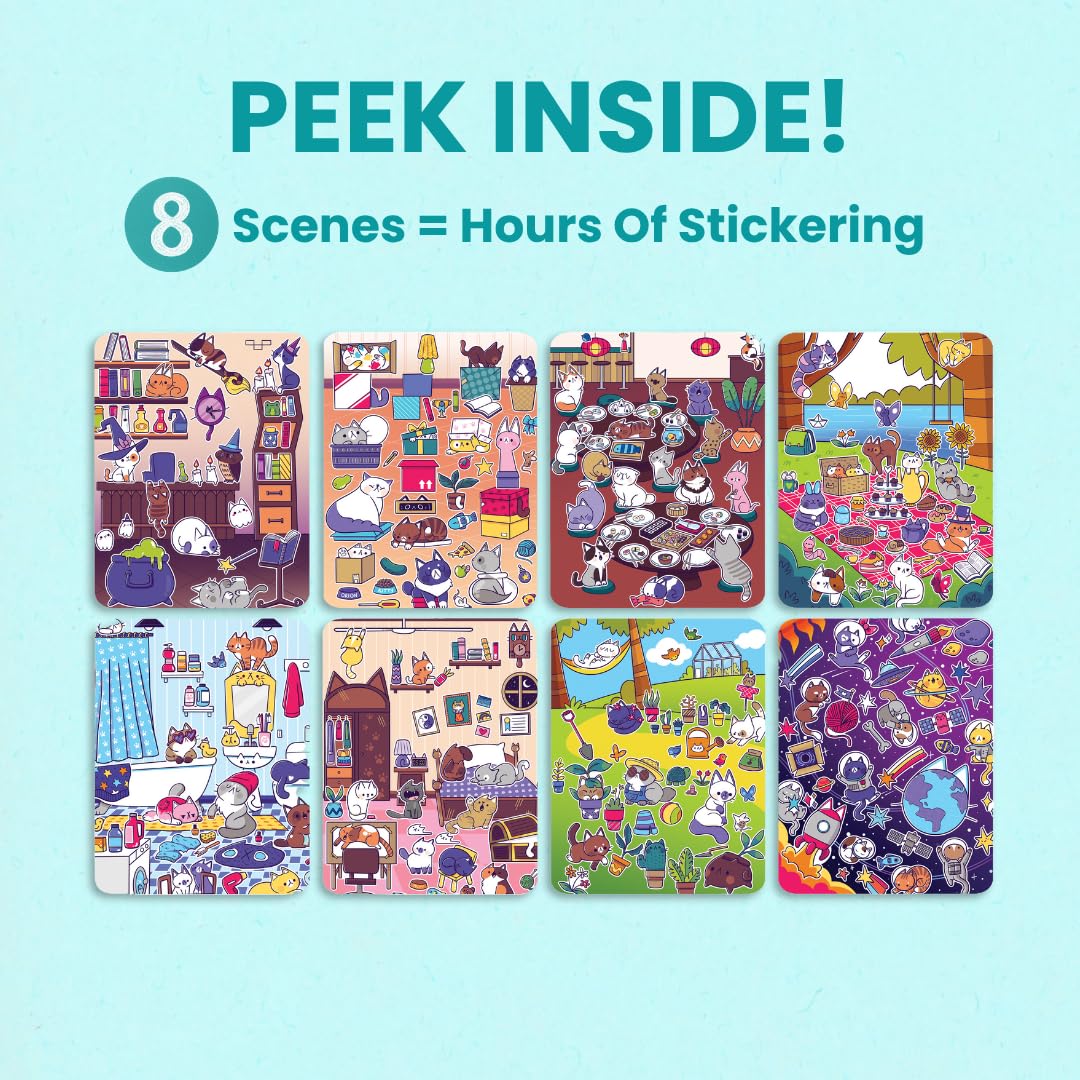 Land of Cats Sticker + Coloring Book (300+ Cat Stickers for Kids & 8 Scenes) by Cupkin, Side by Side Activity Book Design, Cat Sticker Books Kids Ages 4-8, Also Great for Older Boys & Girls