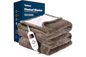 Yokimisu Heated Blanket Electric Blanket, 50x60 Inches Soft Flannel Electric Throw, 6 Heating Levels & 4 Options Auto Off & Fast Heating Blanket, Heated Lap Warming Blanket for Office Home (Brown)