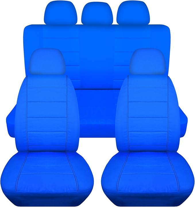 Totally Covers Solid Car Seat Covers w 5 (2 Front + 3 Rear) Headrest Covers Blue