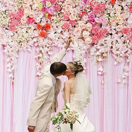 Flowers Theme Photography Backdrops Pink Curtain Background Weeding Bridal Shower Photo Studio Props For Girls Birthday Party Kids Children Baby